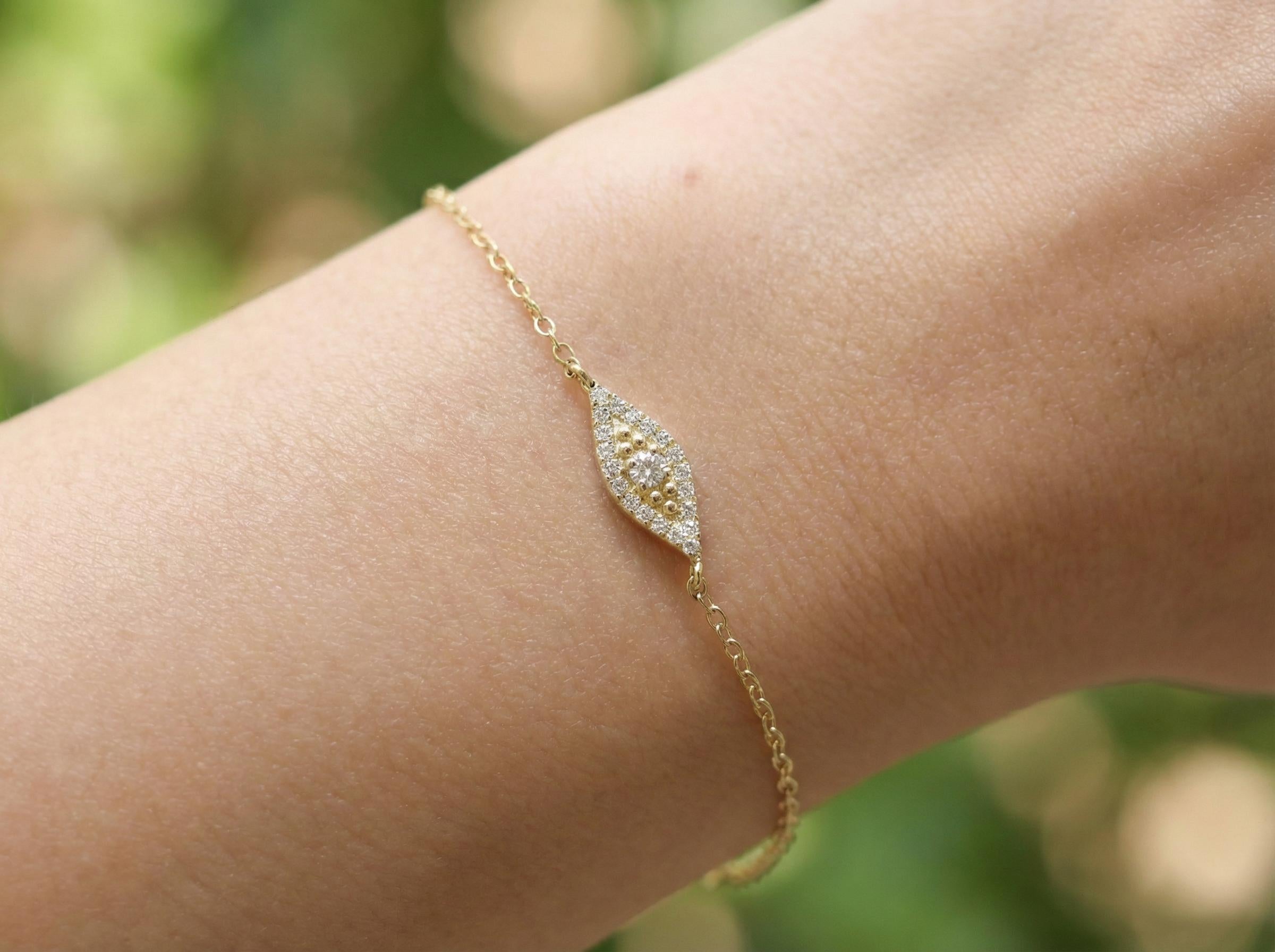 Moissanite Evil Eye Bracelet, Gold Protection Bracelet, Dainty Talisman Jewelry, Bridesmaid Gift for Her