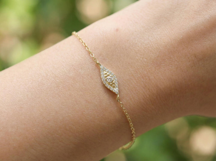 Moissanite Evil Eye Bracelet, Gold Protection Bracelet, Dainty Talisman Jewelry, Bridesmaid Gift for Her