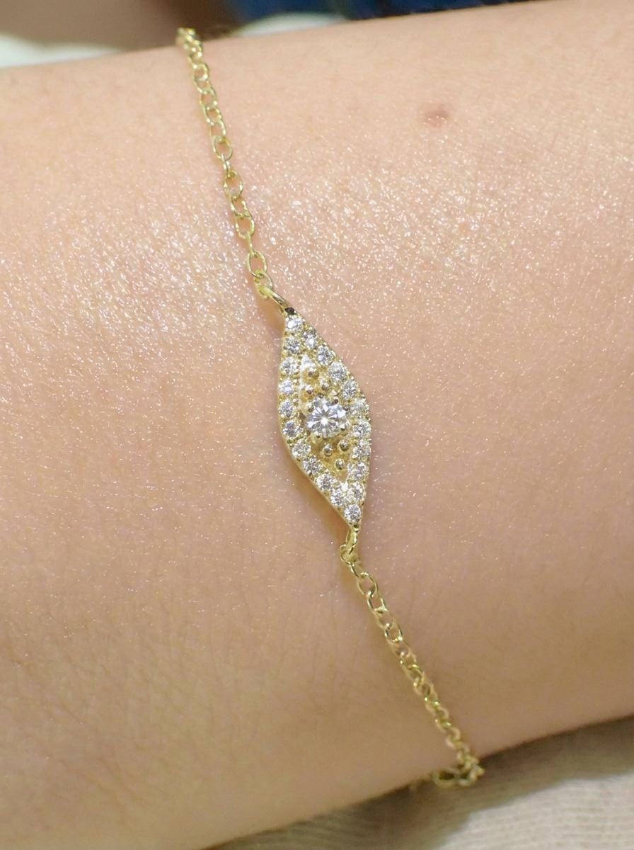 Moissanite Evil Eye Bracelet, Gold Protection Bracelet, Dainty Talisman Jewelry, Bridesmaid Gift for Her