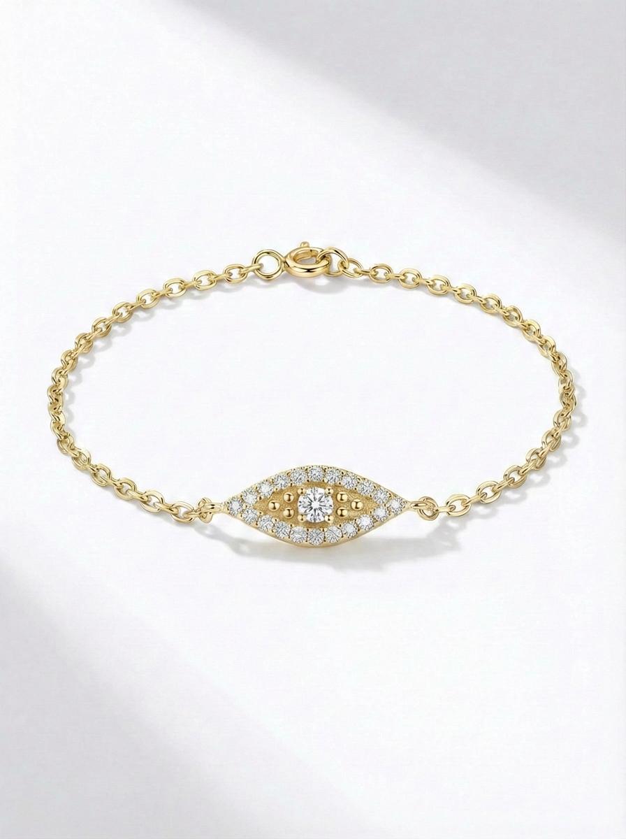 Moissanite Evil Eye Bracelet, Gold Protection Bracelet, Dainty Talisman Jewelry, Bridesmaid Gift for Her