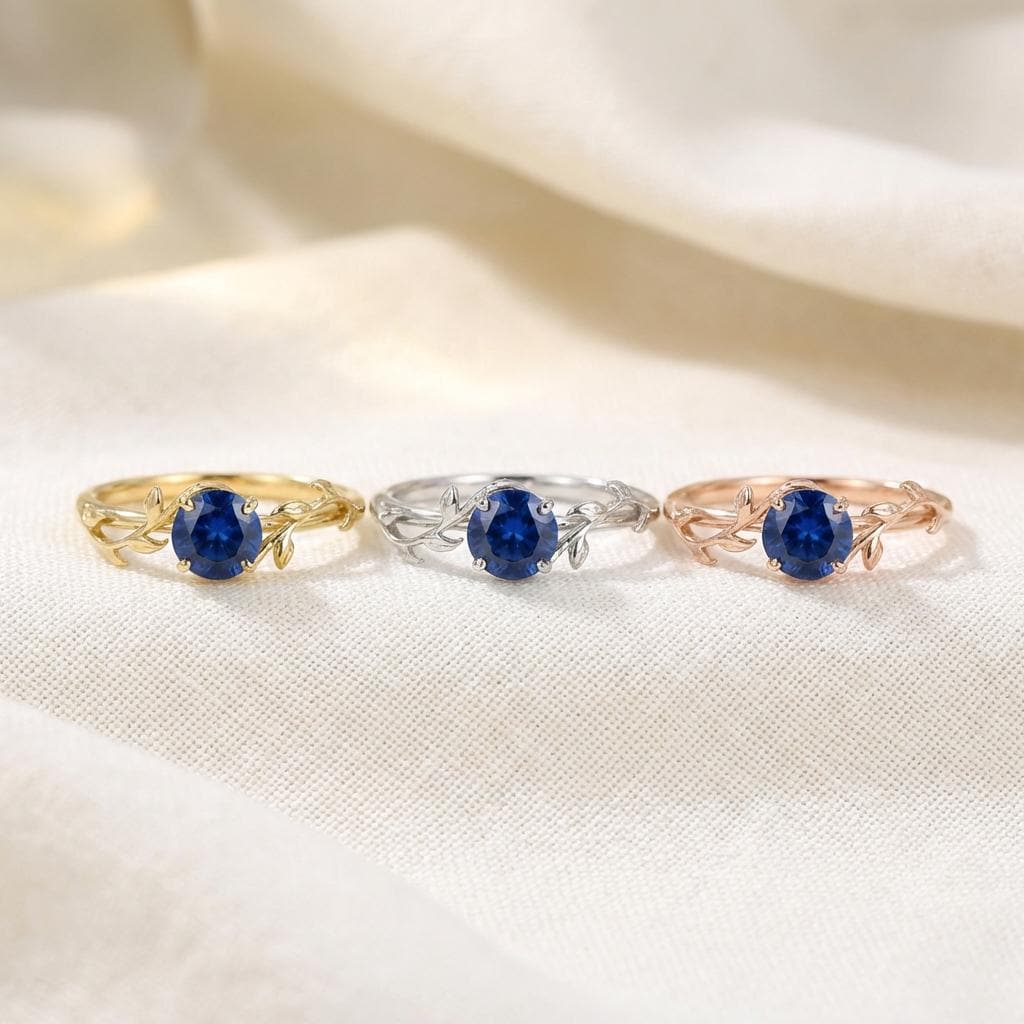 0.8ct Blue Sapphire Ring, September Birthstone Ring, Vintage Nature Inspired Vine Ring, Dainty Stackable Gift for Her