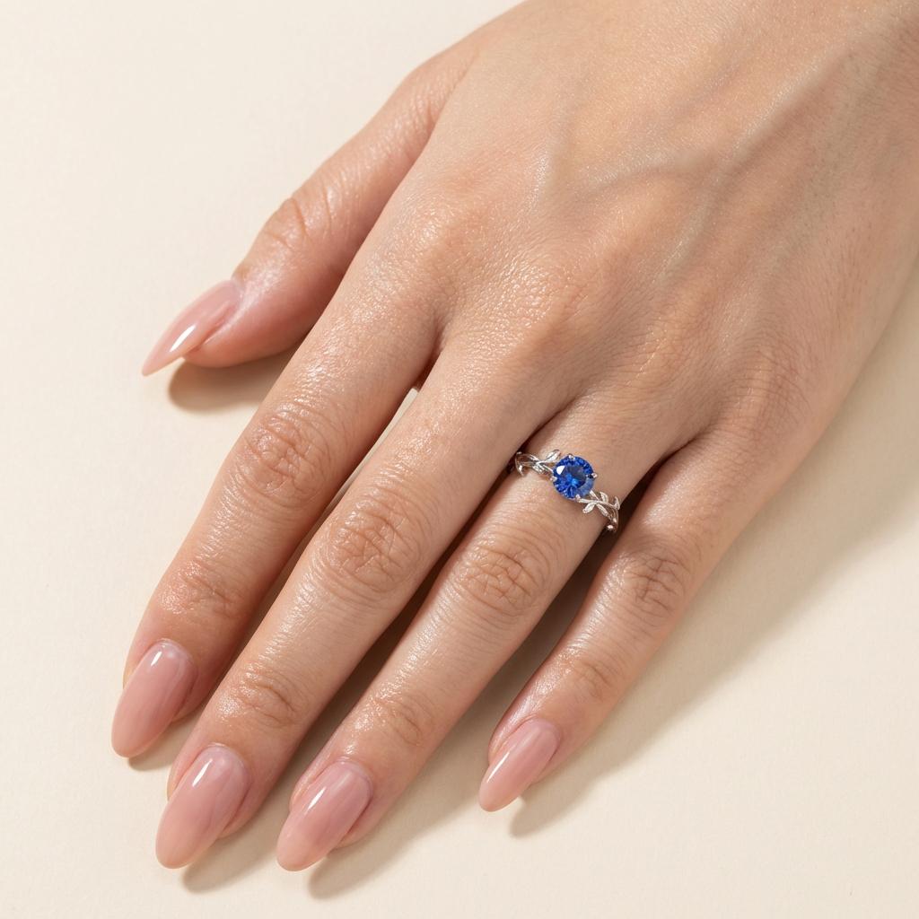 0.8ct Blue Sapphire Ring, September Birthstone Ring, Vintage Nature Inspired Vine Ring, Dainty Stackable Gift for Her