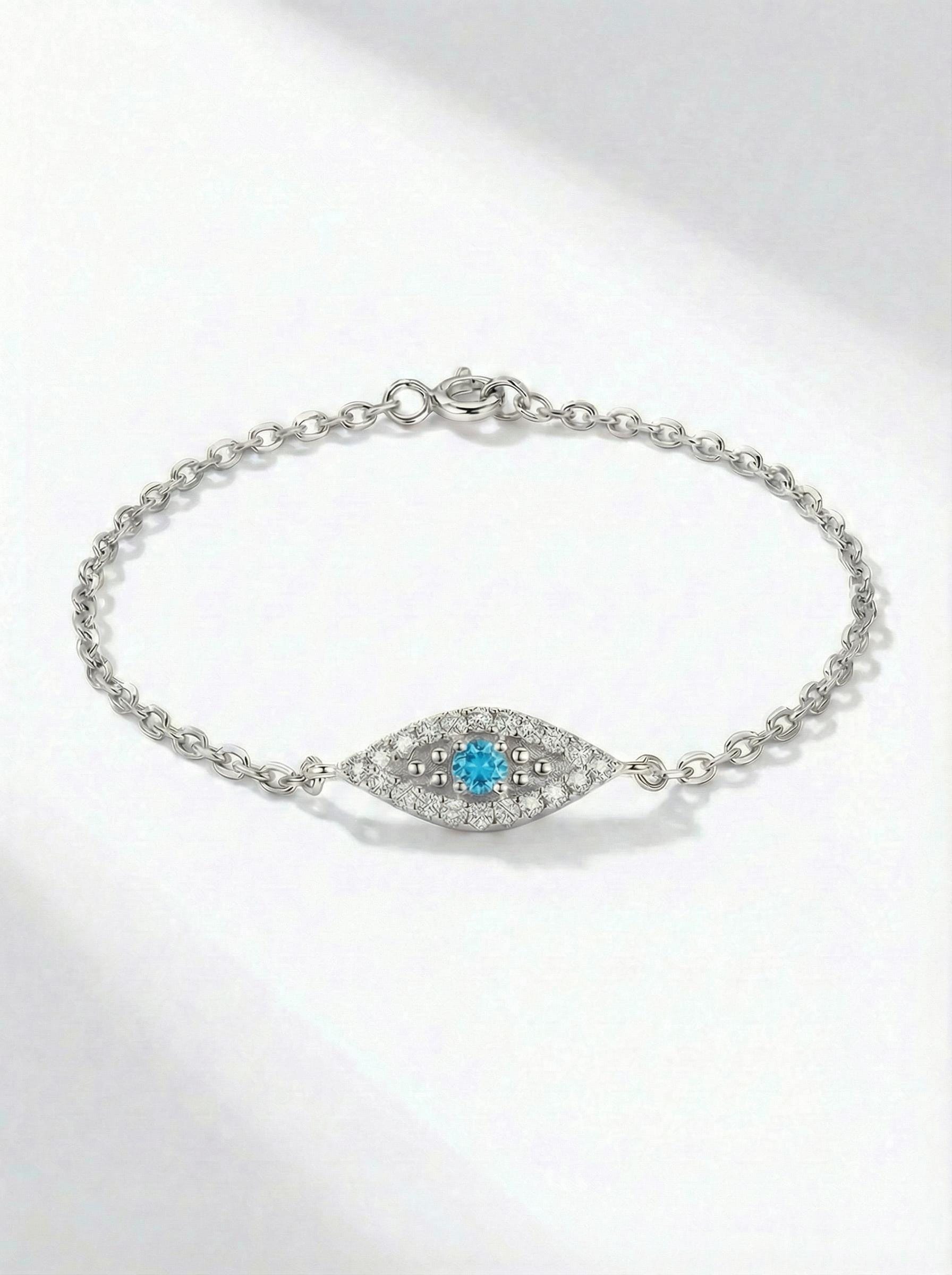 Blue Topaz Evil Eye Bracelet, December Birthstone Jewelry, 14K Gold Protection Bracelet, Self Love Gift for Her