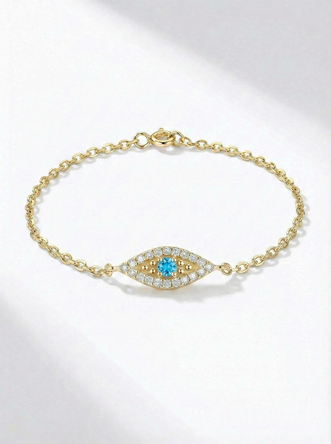 Blue Topaz Evil Eye Bracelet, December Birthstone Jewelry, 14K Gold Protection Bracelet, Self Love Gift for Her