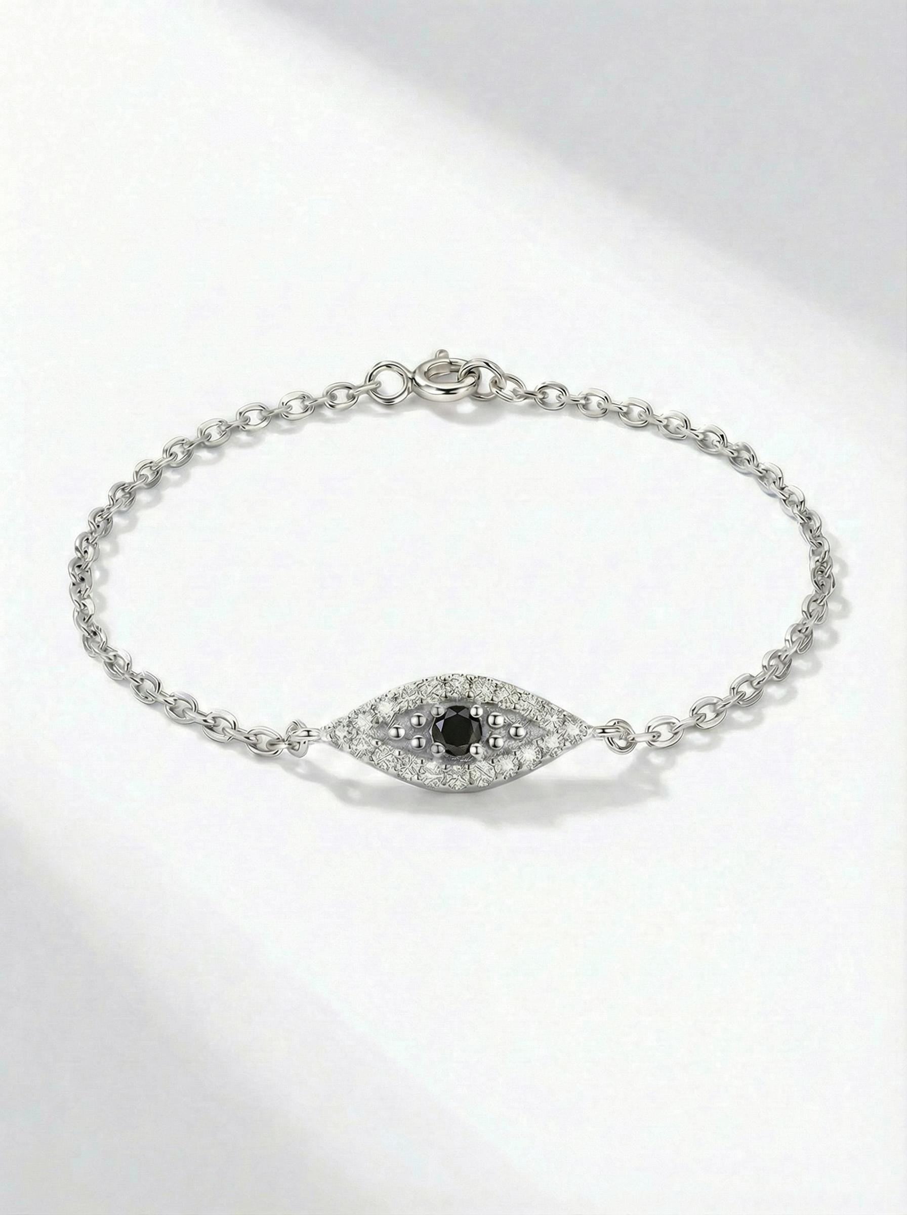 Black Diamond Evil Eye Bracelet, 14K Gold Protection Bracelet, Micro Pave Diamond Jewelry, Good Luck Gift for Her