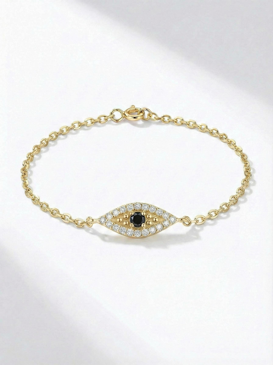 Black Diamond Evil Eye Bracelet, 14K Gold Protection Bracelet, Micro Pave Diamond Jewelry, Good Luck Gift for Her