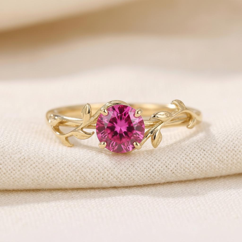0.8ct Pink Tourmaline Ring, October Birthstone Ring, Vintage Nature Inspired Vine Ring, Dainty Stackable Gift for Her