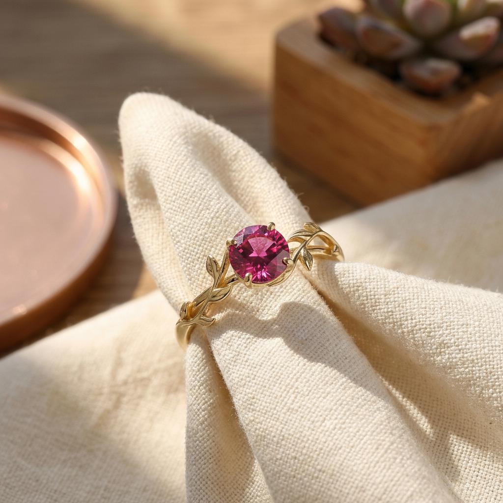 0.8ct Pink Tourmaline Ring, October Birthstone Ring, Vintage Nature Inspired Vine Ring, Dainty Stackable Gift for Her