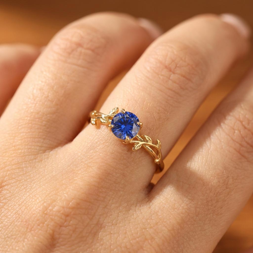0.8ct Blue Sapphire Ring, September Birthstone Ring, Vintage Nature Inspired Vine Ring, Dainty Stackable Gift for Her