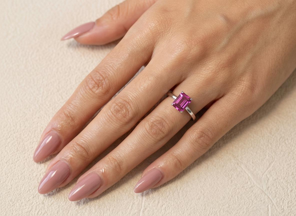 2ct Emerald Cut Lab Padparadscha Sapphire Ring Gold Push Present