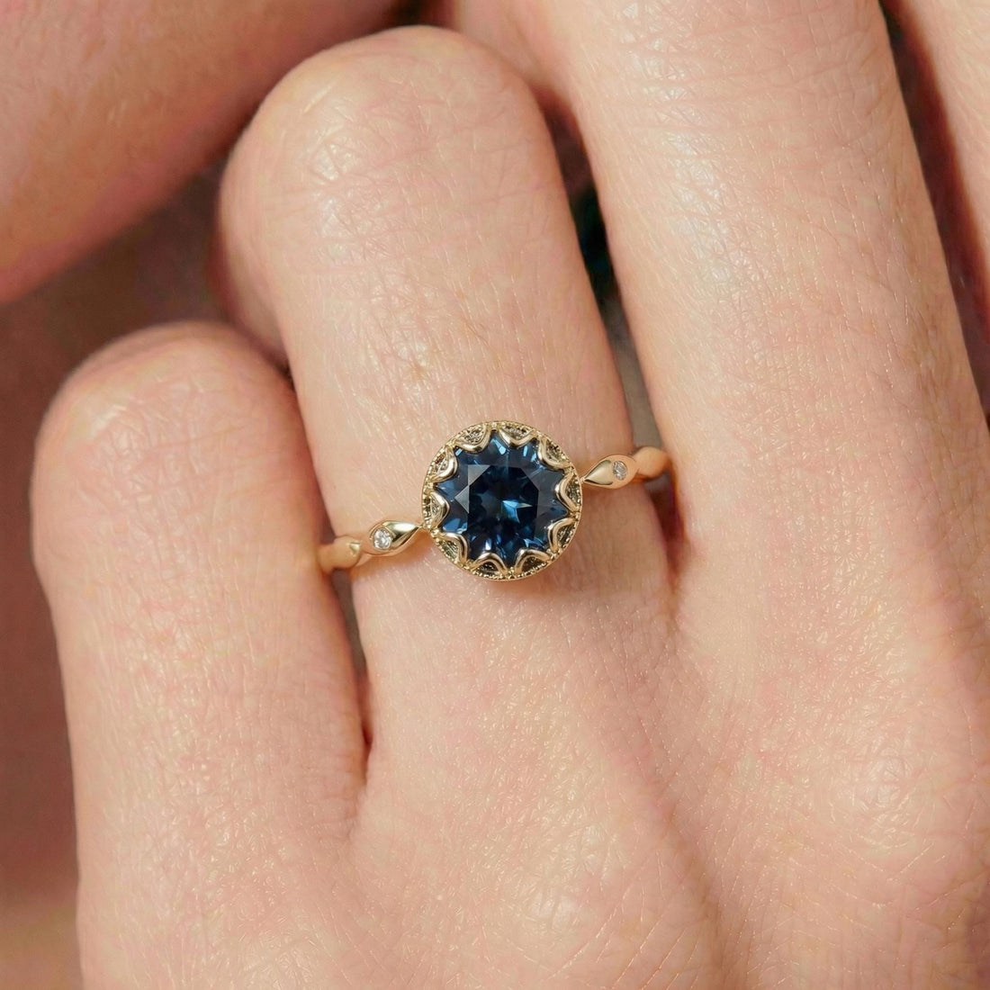 Sapphire Vintage Round Cut Ring, Rose Gold Antique Wedding Women's Ring, Art Deco Engagement Ring, September Birthstone Gift