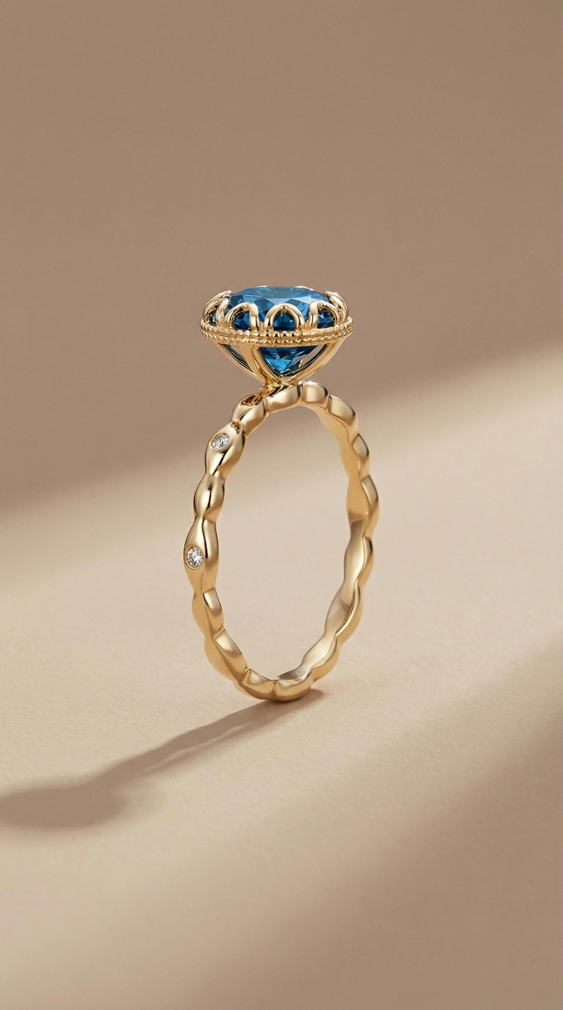 Sapphire Vintage Round Cut Ring, Rose Gold Antique Wedding Women's Ring, Art Deco Engagement Ring, September Birthstone Gift