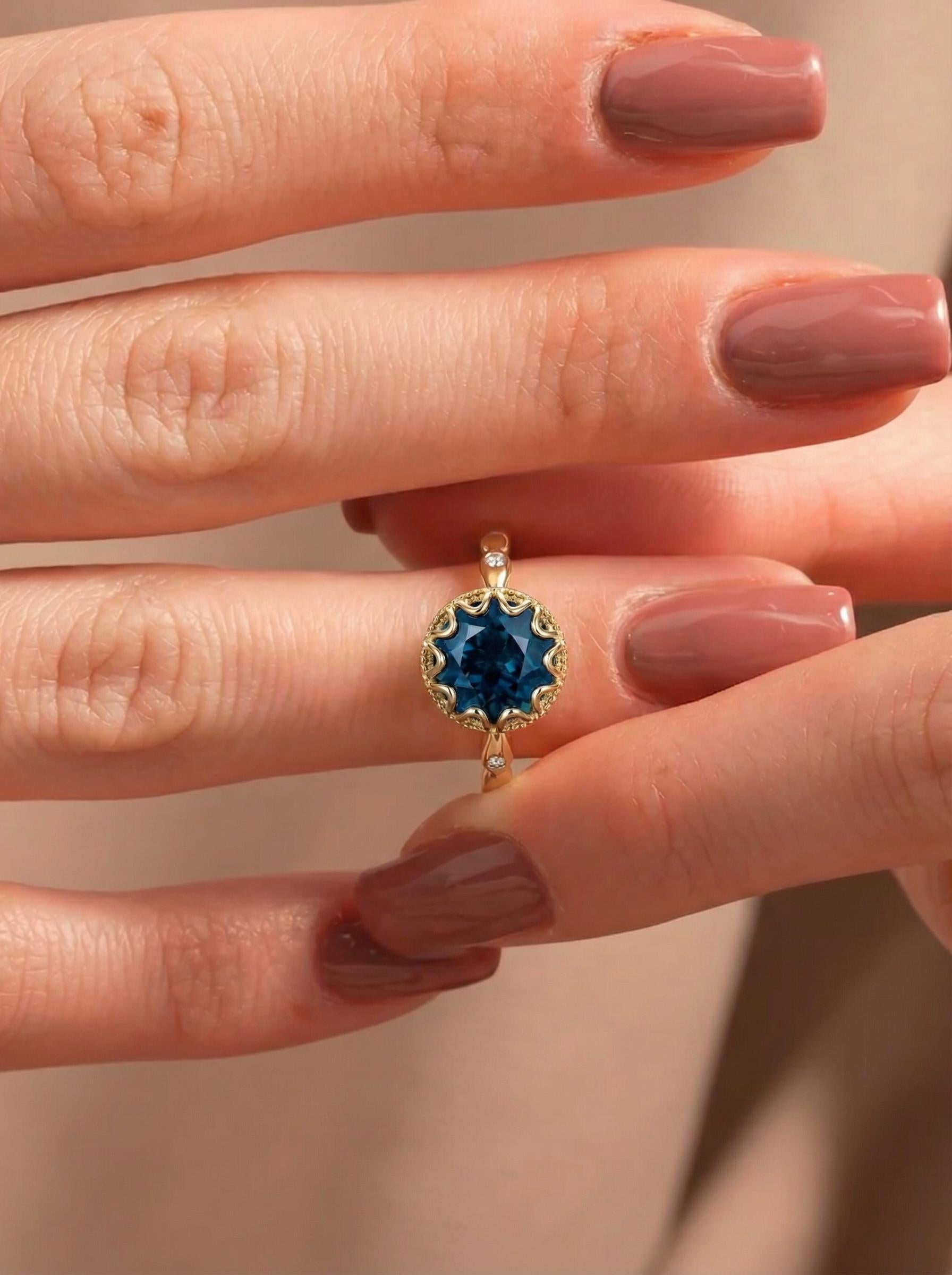 Sapphire Vintage Round Cut Ring, Rose Gold Antique Wedding Women's Ring, Art Deco Engagement Ring, September Birthstone Gift