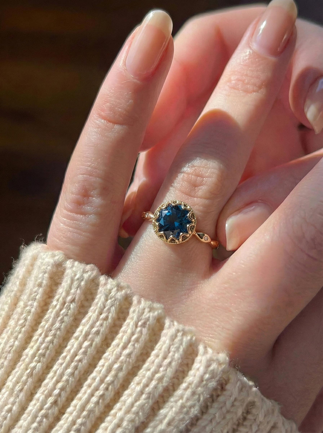 Sapphire Vintage Round Cut Ring, Rose Gold Antique Wedding Women's Ring, Art Deco Engagement Ring, September Birthstone Gift
