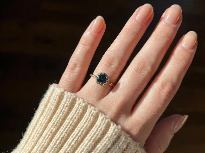 Sapphire Vintage Round Cut Ring, Rose Gold Antique Wedding Women's Ring, Art Deco Engagement Ring, September Birthstone Gift