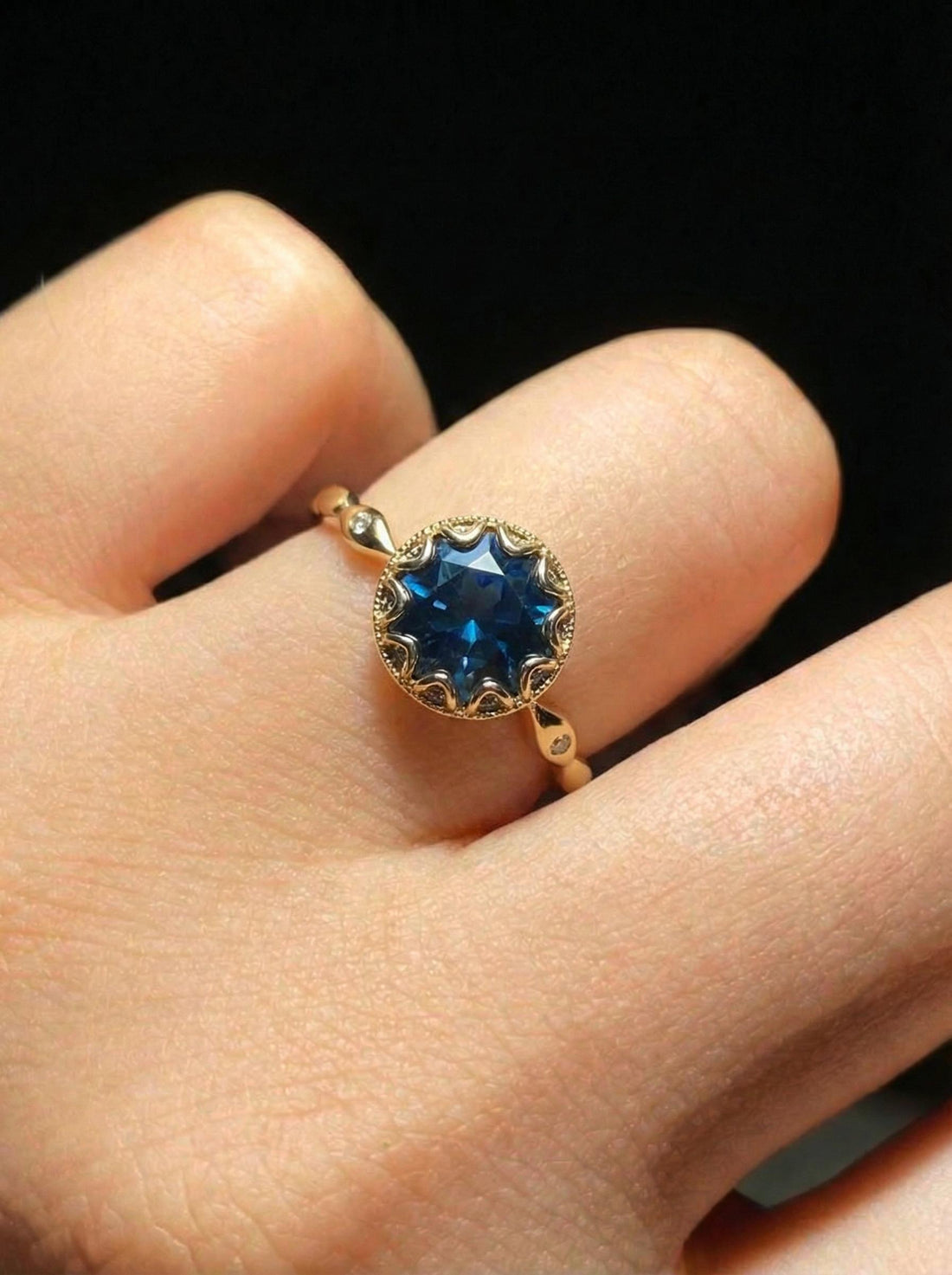 Sapphire Vintage Round Cut Ring, Rose Gold Antique Wedding Women's Ring, Art Deco Engagement Ring, September Birthstone Gift