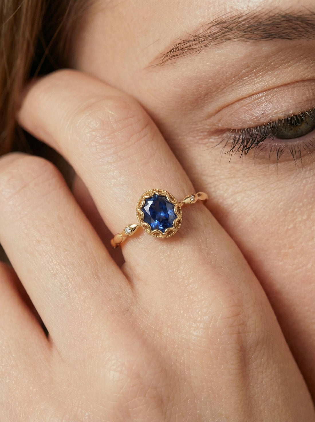 Vintage Oval Cut Blue Sapphire Ring, Rose Gold Antique Wedding Women's Ring, Art Deco Engagement Ring, Unique September Birthstone Ring