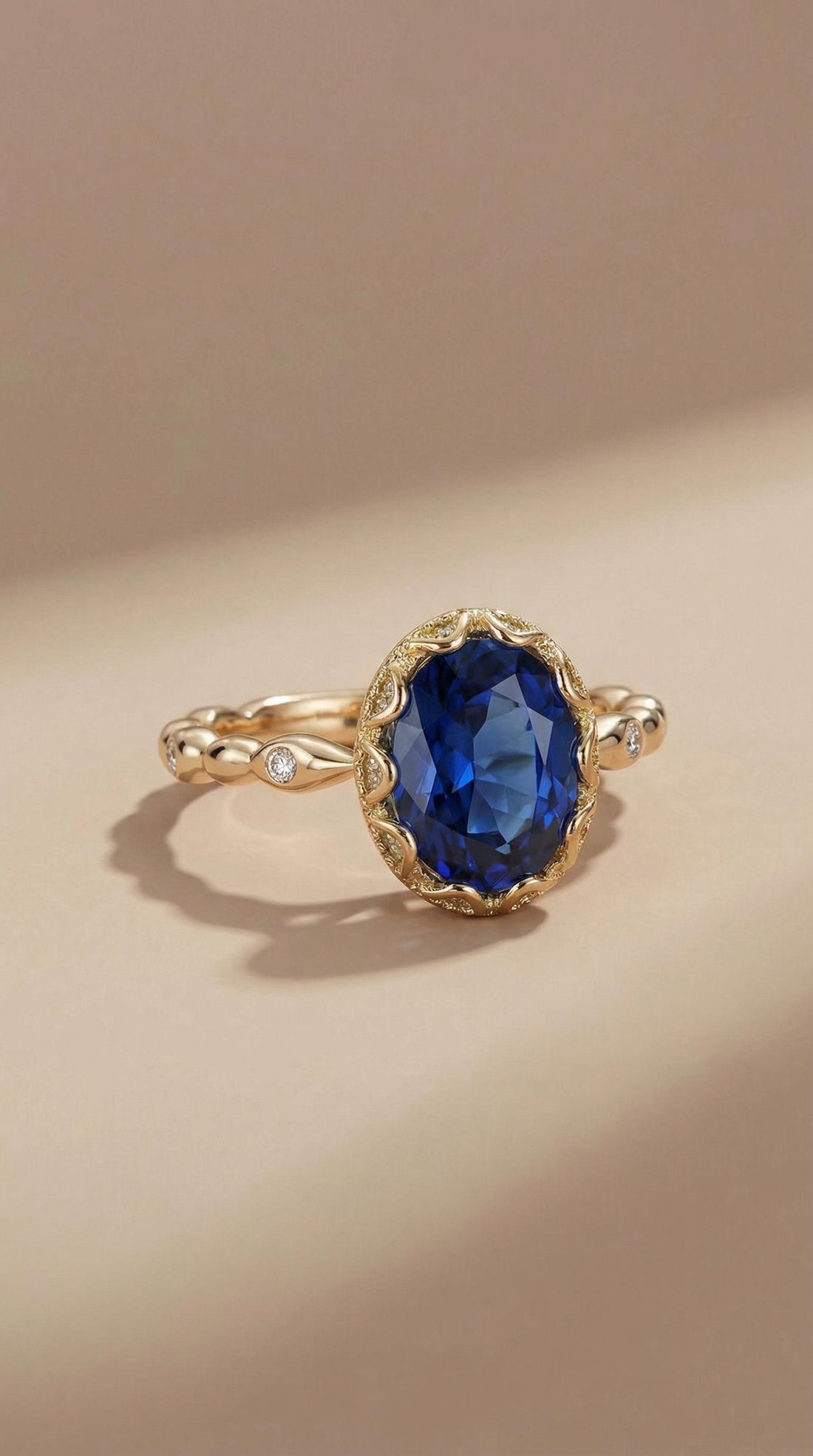 Vintage Oval Cut Blue Sapphire Ring, Rose Gold Antique Wedding Women's Ring, Art Deco Engagement Ring, Unique September Birthstone Ring