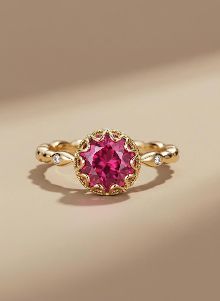 1ct - 2ct Ruby Ring, Vintage Round Cut Ruby Ring, Antique Wedding Women's Ring, Art Deco Engagement Ring, July Birthstone Ring