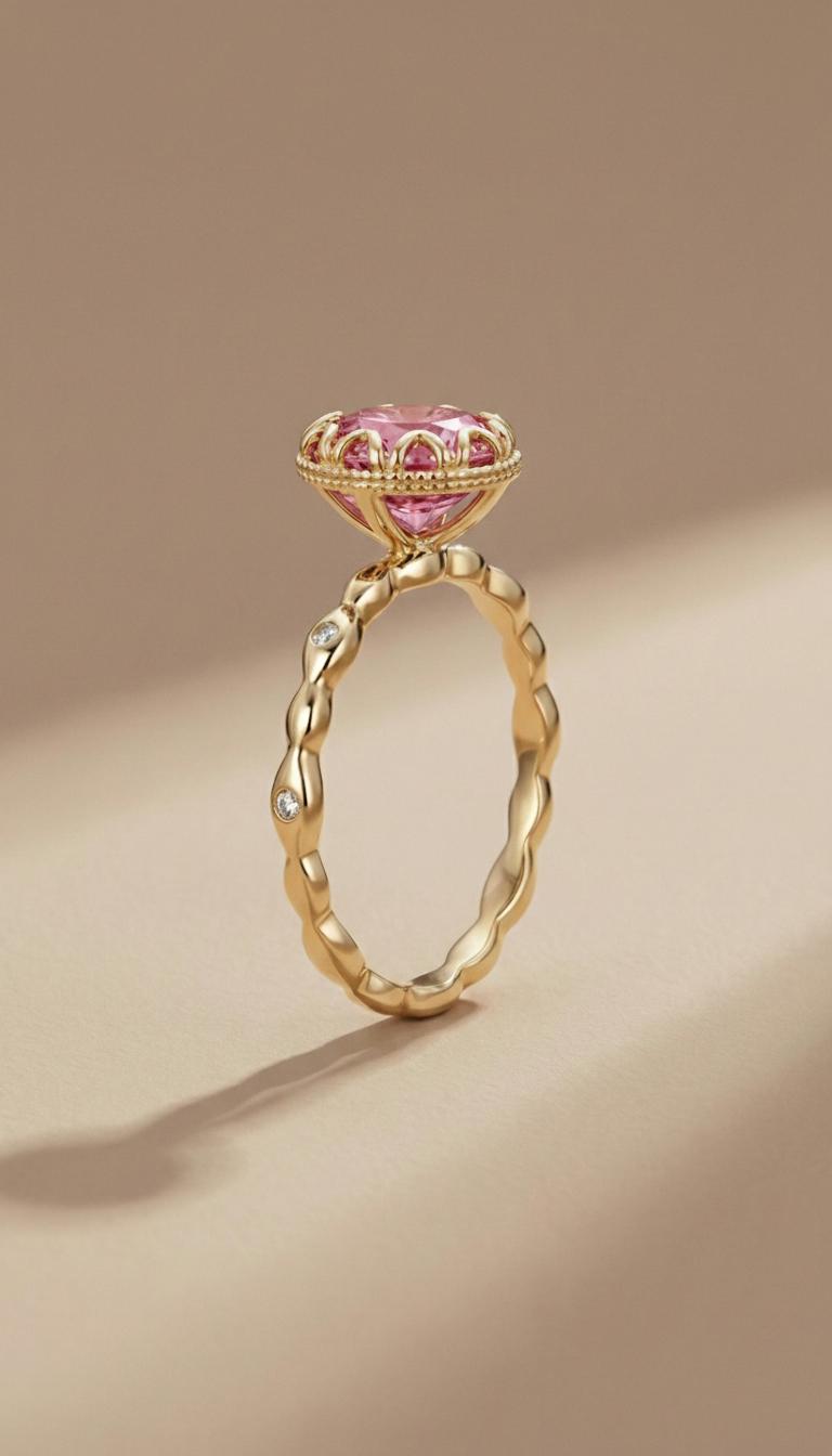 Pink Tourmaline Ring, Vintage Round Cut Pink Tourmaline Ring, Antique Wedding Women's Ring, Art Deco Engagement Ring, October Birthstone