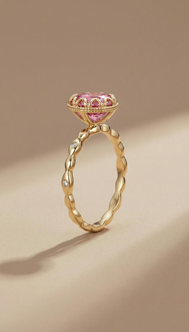 Pink Tourmaline Ring, Vintage Round Cut Pink Tourmaline Ring, Antique Wedding Women's Ring, Art Deco Engagement Ring, October Birthstone