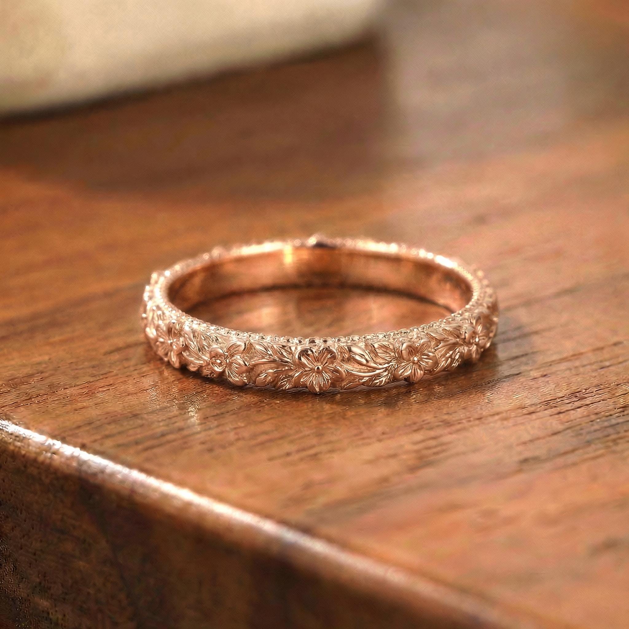 Violet Flower Ring for Her – February Birthday Gift – Unique Vintage Style Flora Ring-Bridemaid Gift