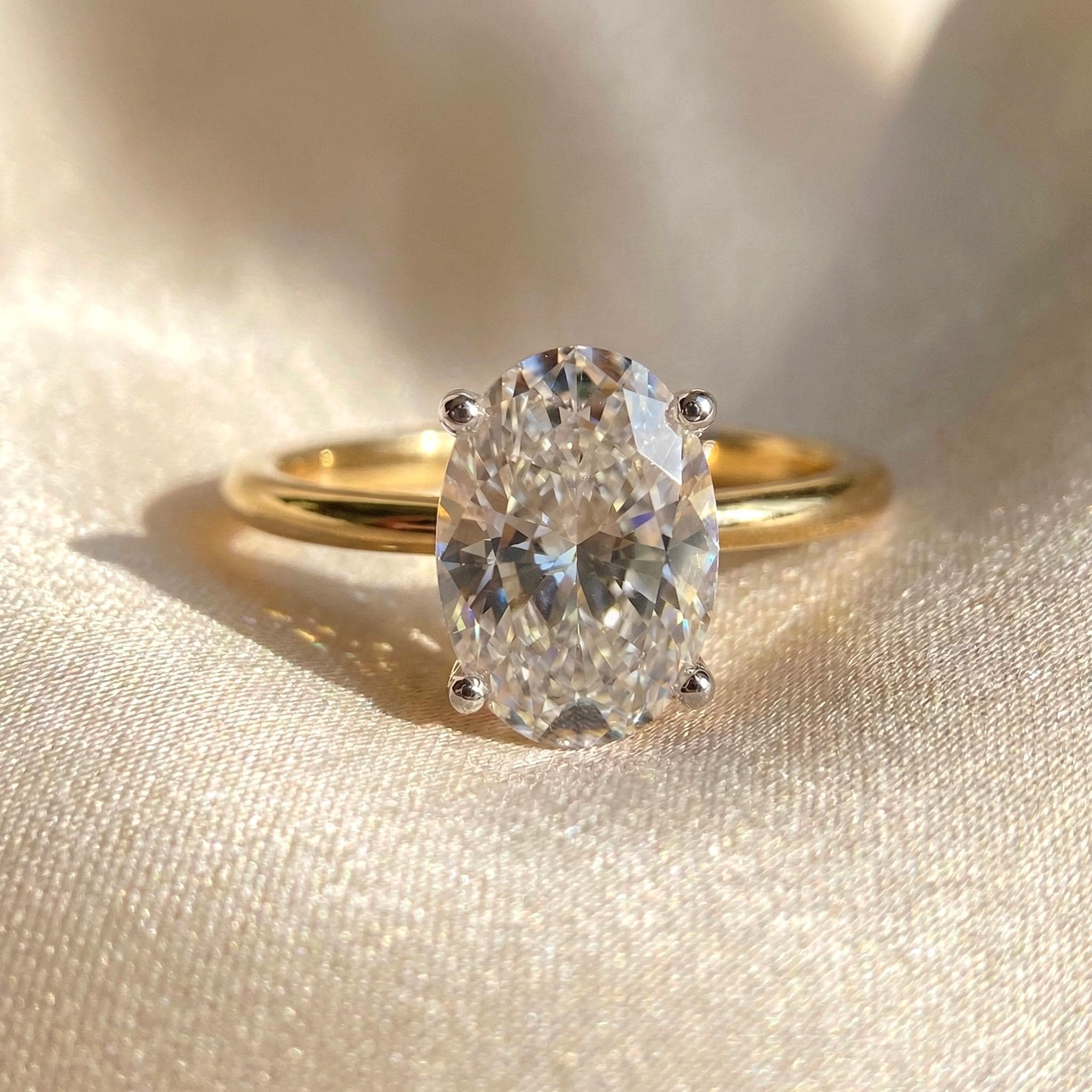 1.25ct - 5.81ct Oval Cut Simulated Diamond Ring, Two-Tone Yellow Gold Vermeil Solitaire, Dainty Travel Engagement Ring, Silver Promise Ring