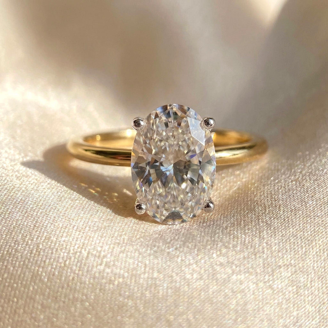 1.25ct - 5.81ct Oval Cut Simulated Diamond Ring, Two-Tone Yellow Gold Vermeil Solitaire, Dainty Travel Engagement Ring, Silver Promise Ring