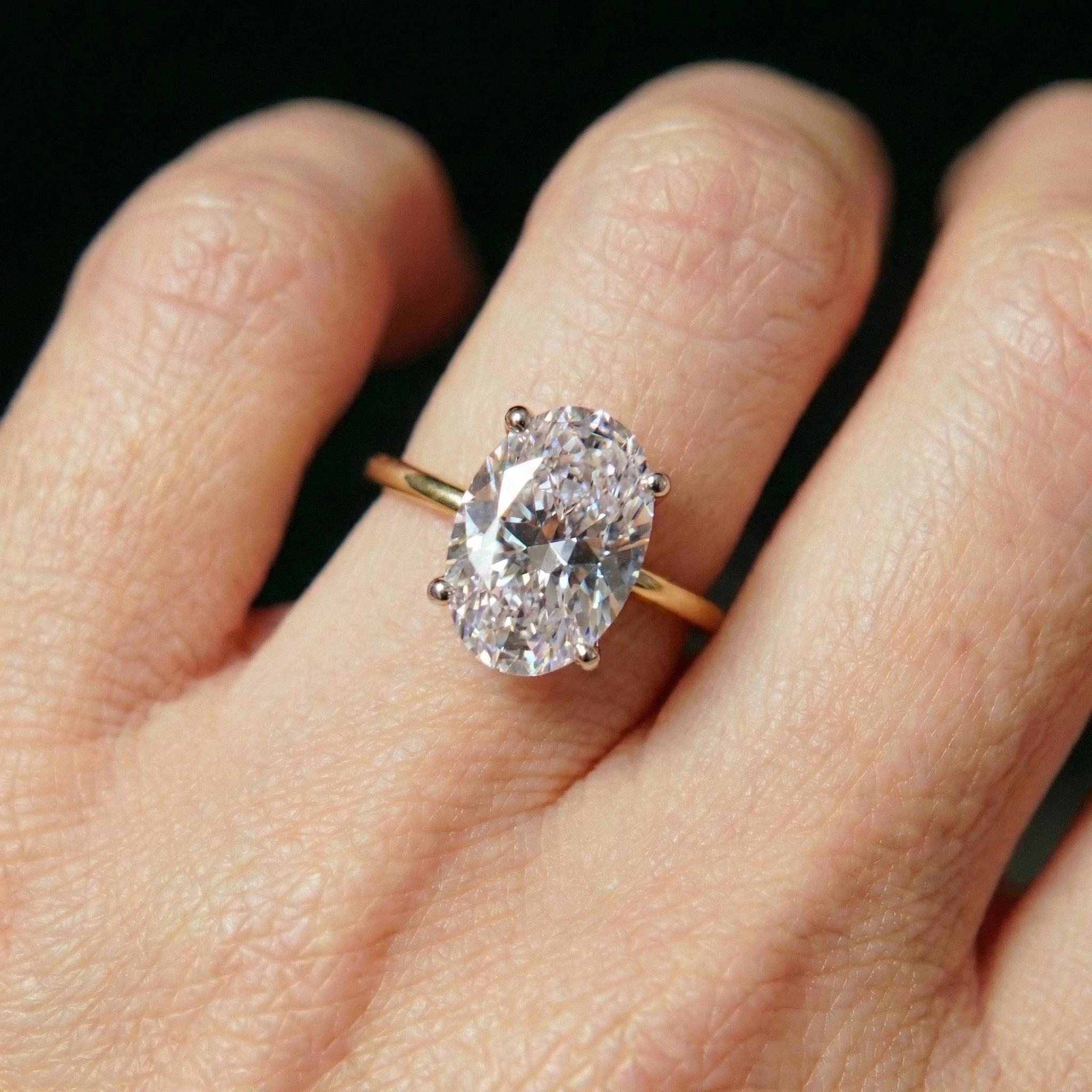 1.25ct - 5.81ct Oval Cut Simulated Diamond Ring, Two-Tone Yellow Gold Vermeil Solitaire, Dainty Travel Engagement Ring, Silver Promise Ring