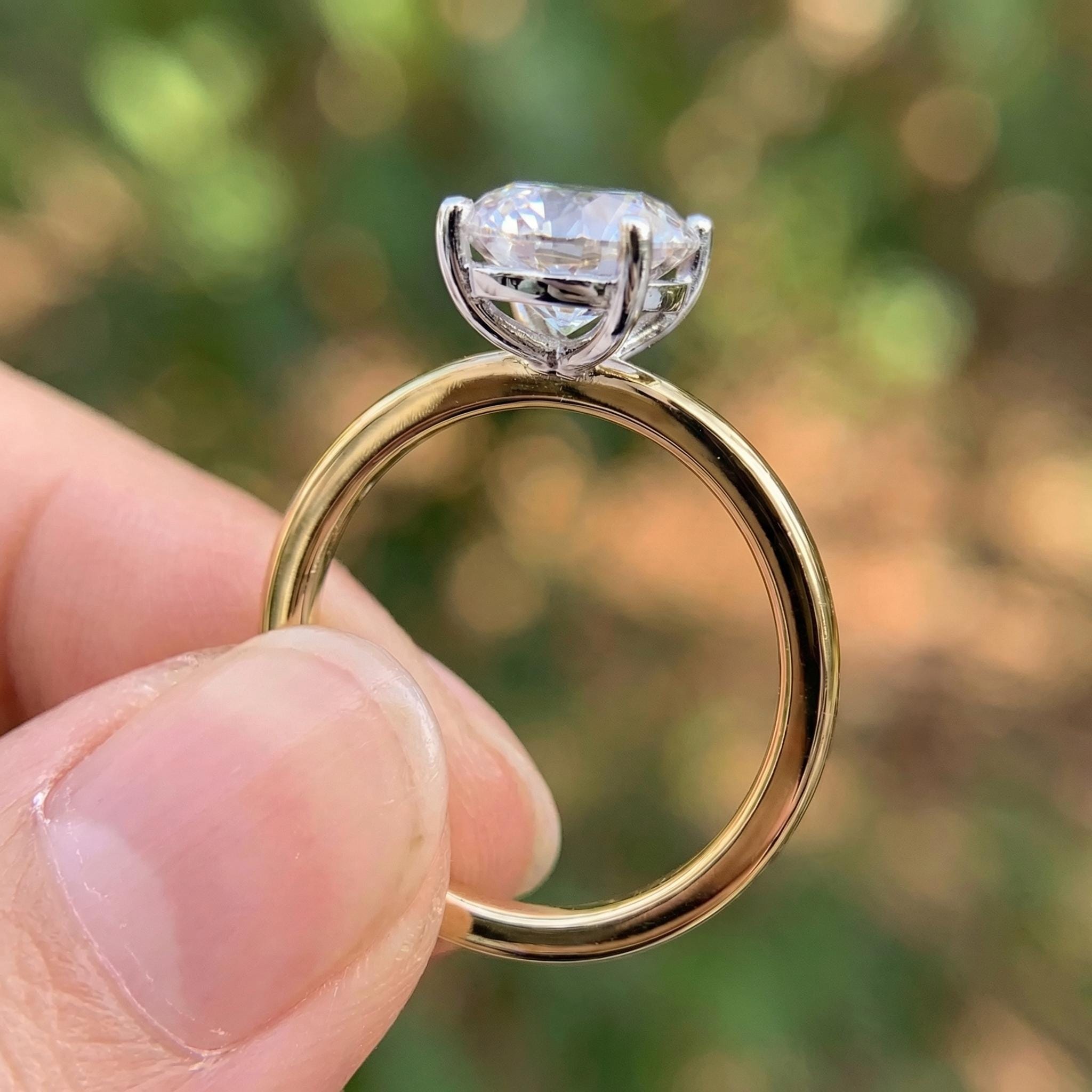1.25ct - 5.81ct Oval Cut Simulated Diamond Ring, Two-Tone Yellow Gold Vermeil Solitaire, Dainty Travel Engagement Ring, Silver Promise Ring