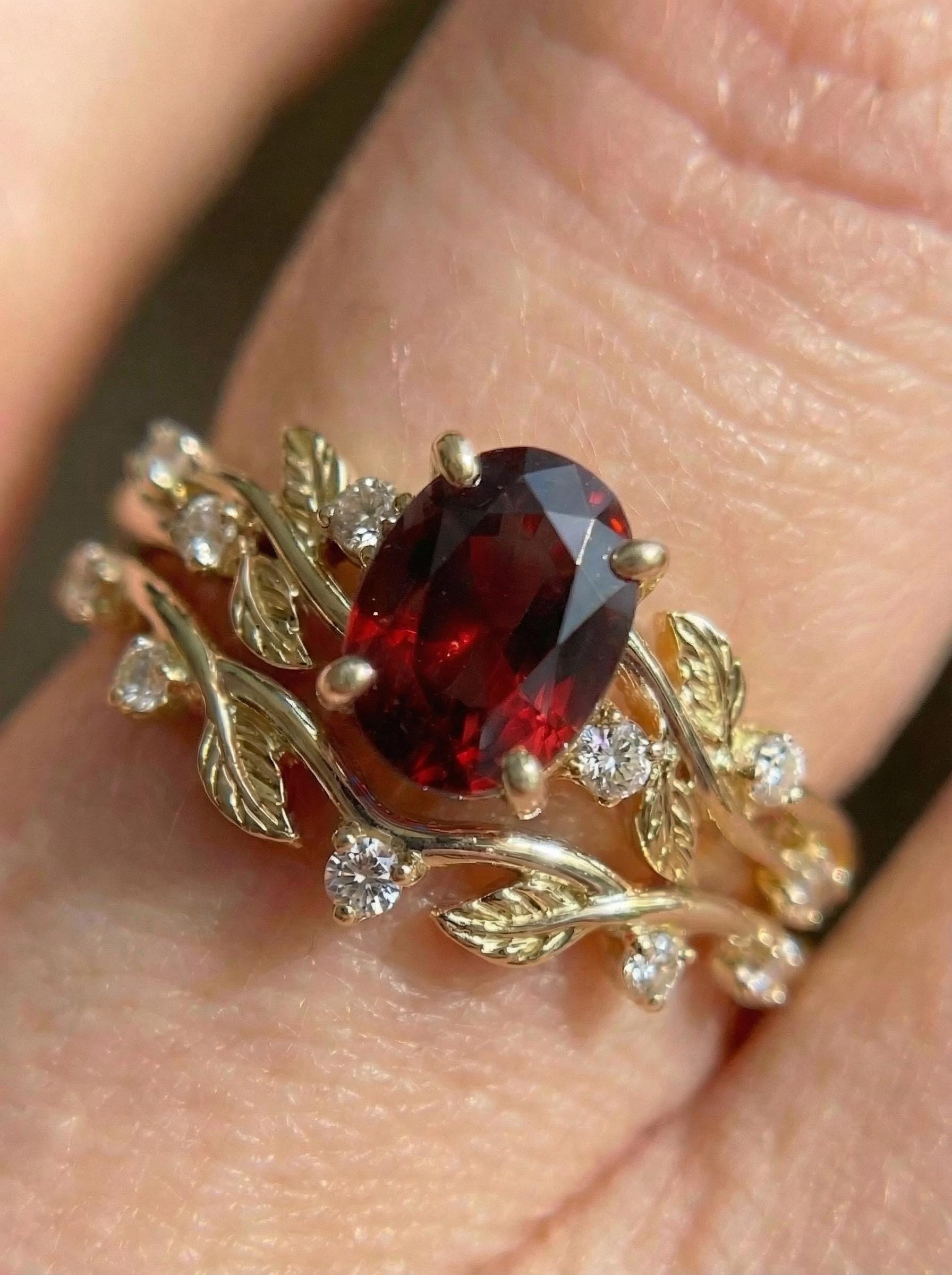 Garnet Ring for Women – Meaningful Gift – 14K Gold Nature Inspired Jewelry
