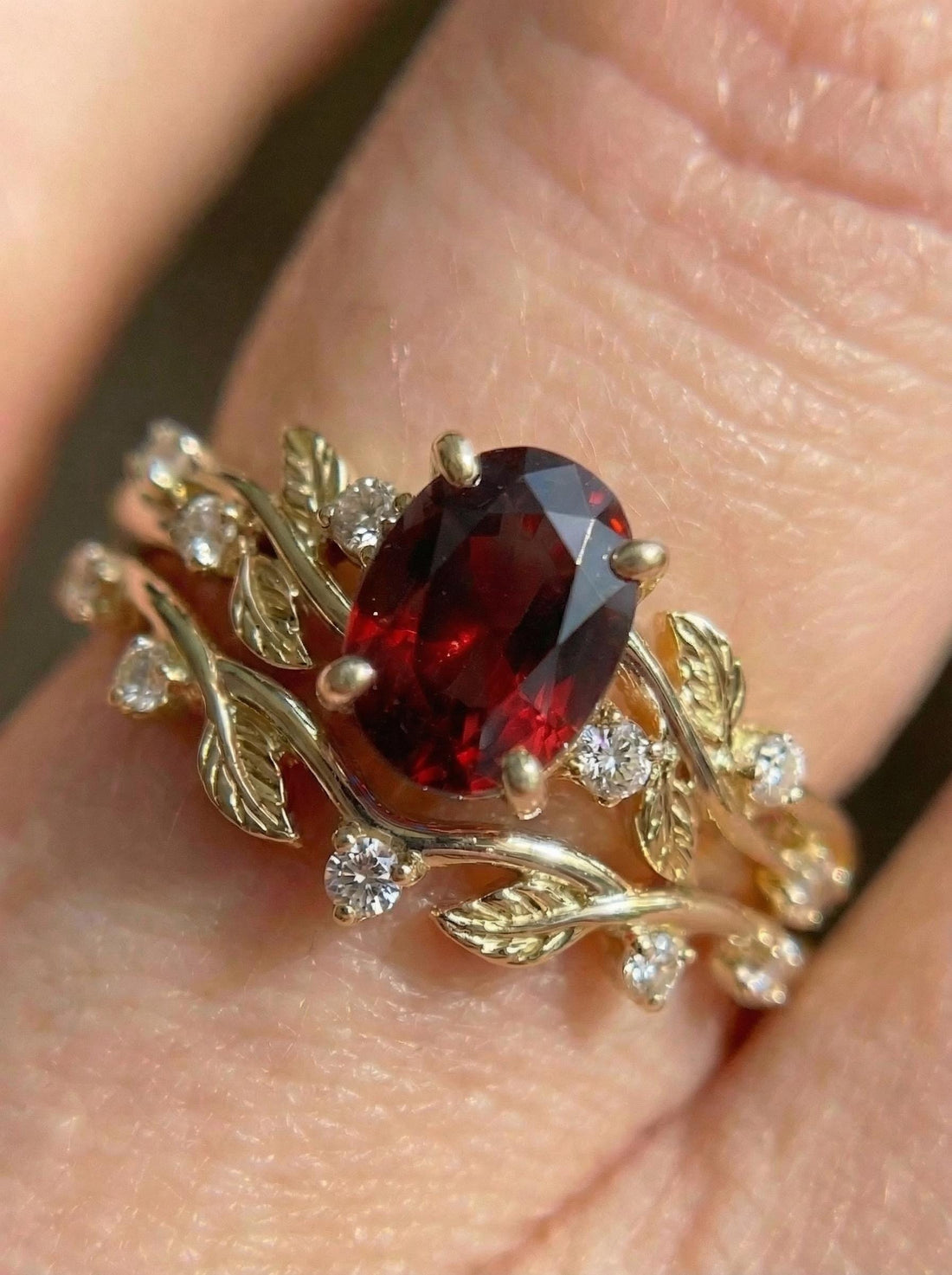Garnet Ring for Women – Meaningful Gift – 14K Gold Nature Inspired Jewelry