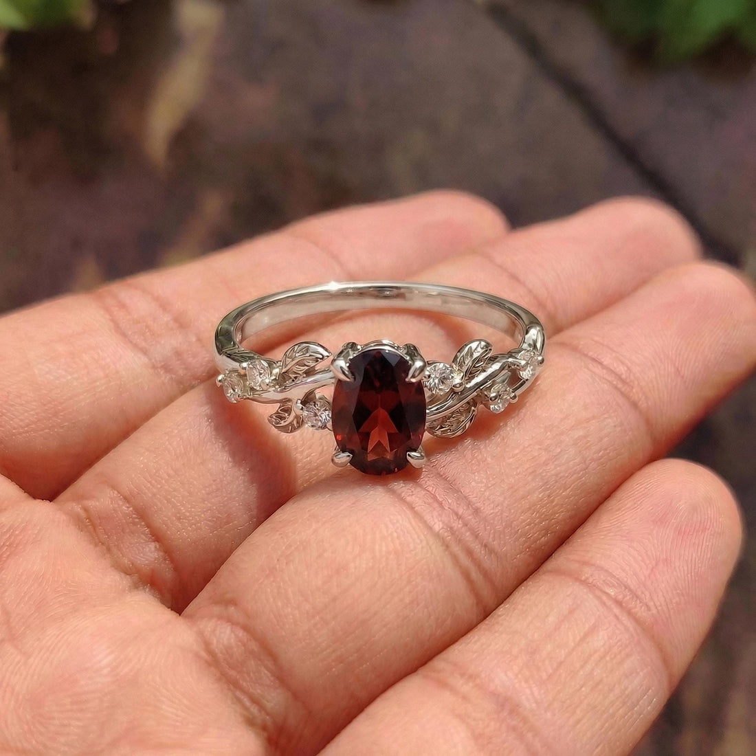 Garnet Ring for Women – Meaningful Gift – 14K Gold Nature Inspired Jewelry