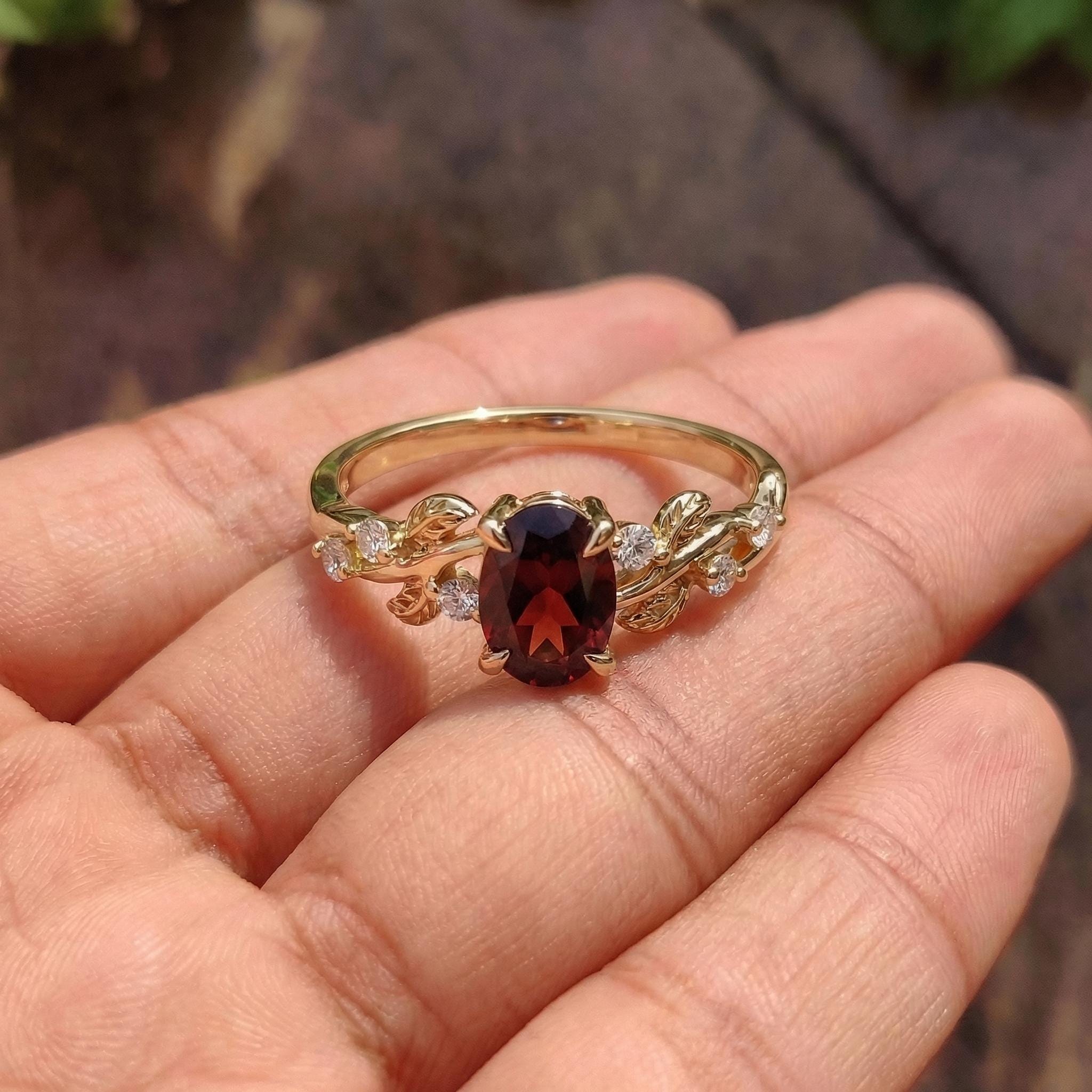 Garnet Ring for Women – Meaningful Gift – 14K Gold Nature Inspired Jewelry