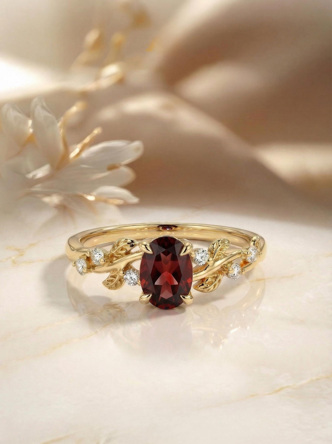 Garnet Ring for Women – Meaningful Gift – 14K Gold Nature Inspired Jewelry