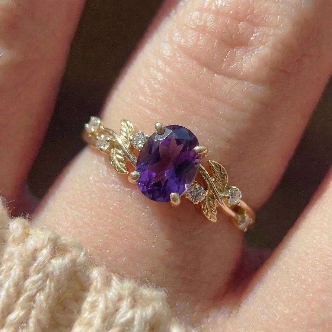 Amethyst Ring for Women – Push Present Gift – 14K Gold Nature Inspired Jewelry