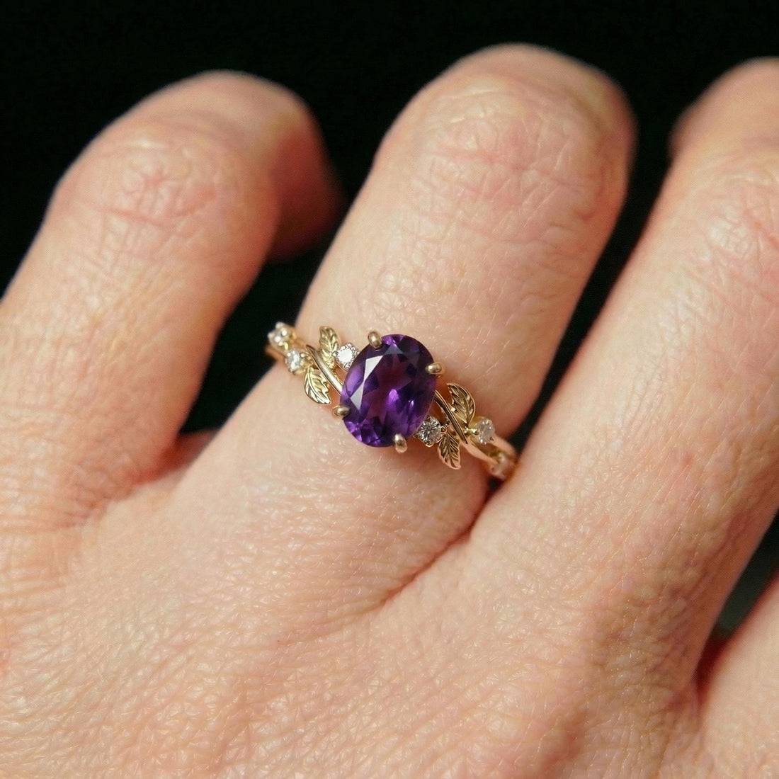 Amethyst Ring for Women – Push Present Gift – 14K Gold Nature Inspired Jewelry