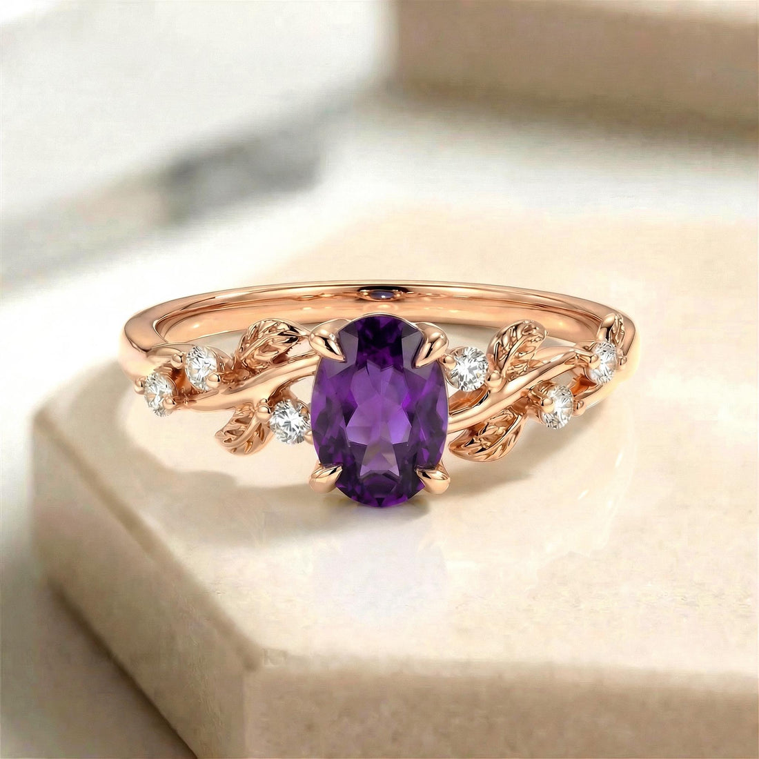 Amethyst Ring for Women – Push Present Gift – 14K Gold Nature Inspired Jewelry