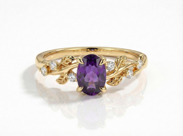 Amethyst Ring for Women – Push Present Gift – 14K Gold Nature Inspired Jewelry