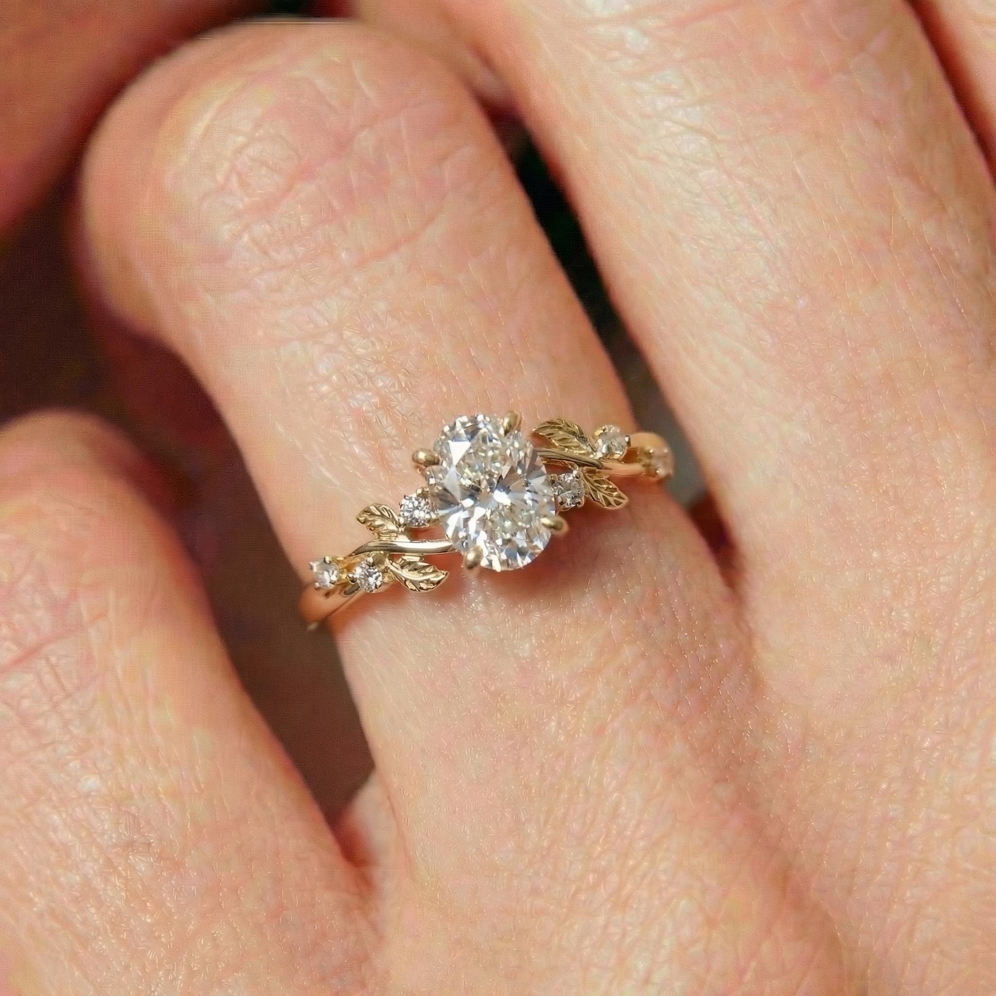 Unique Moissanite Engagement Ring for Women – Proposal Ring – 14K Gold Nature Inspired Jewelry