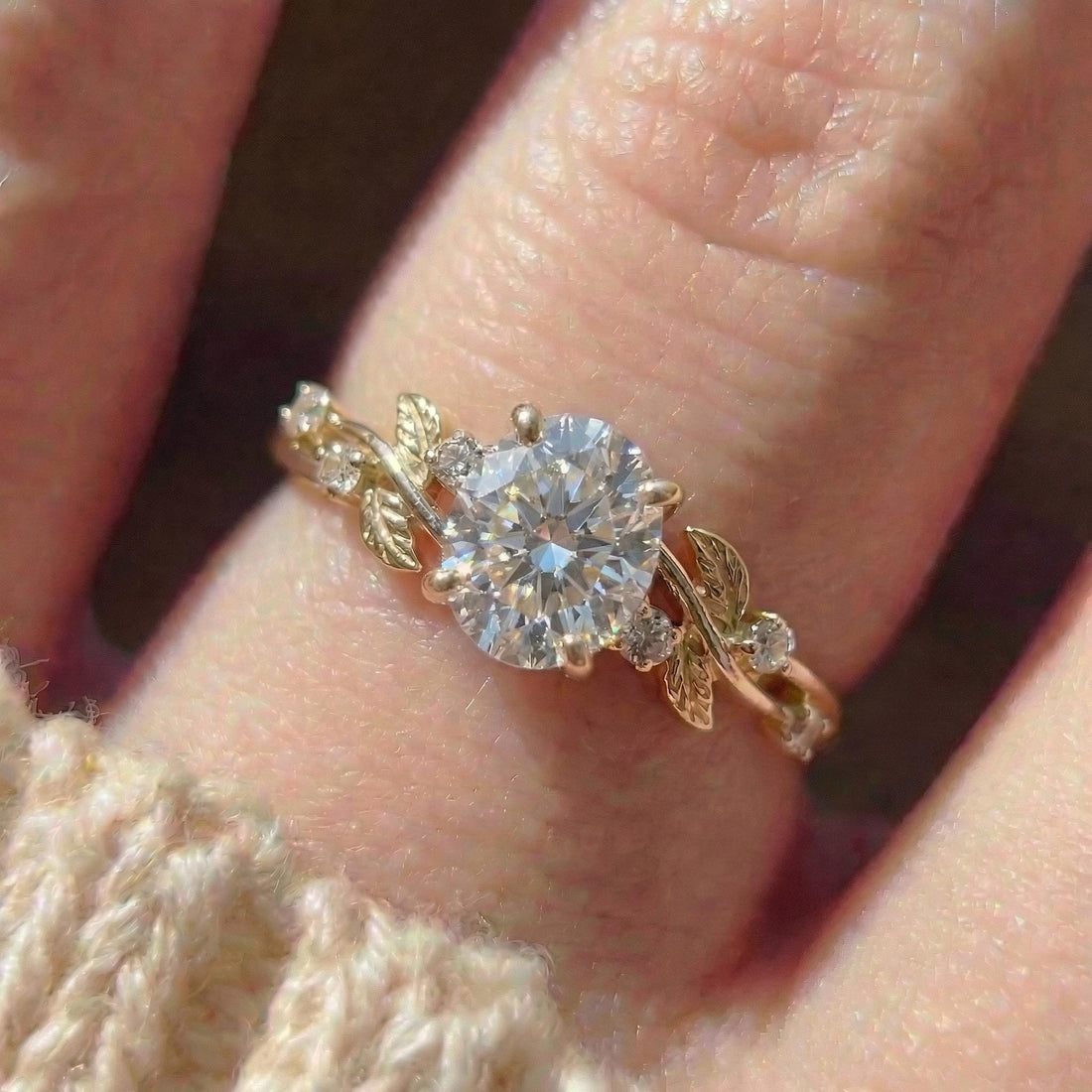 Unique Moissanite Engagement Ring for Women – Proposal Ring – 14K Gold Nature Inspired Jewelry