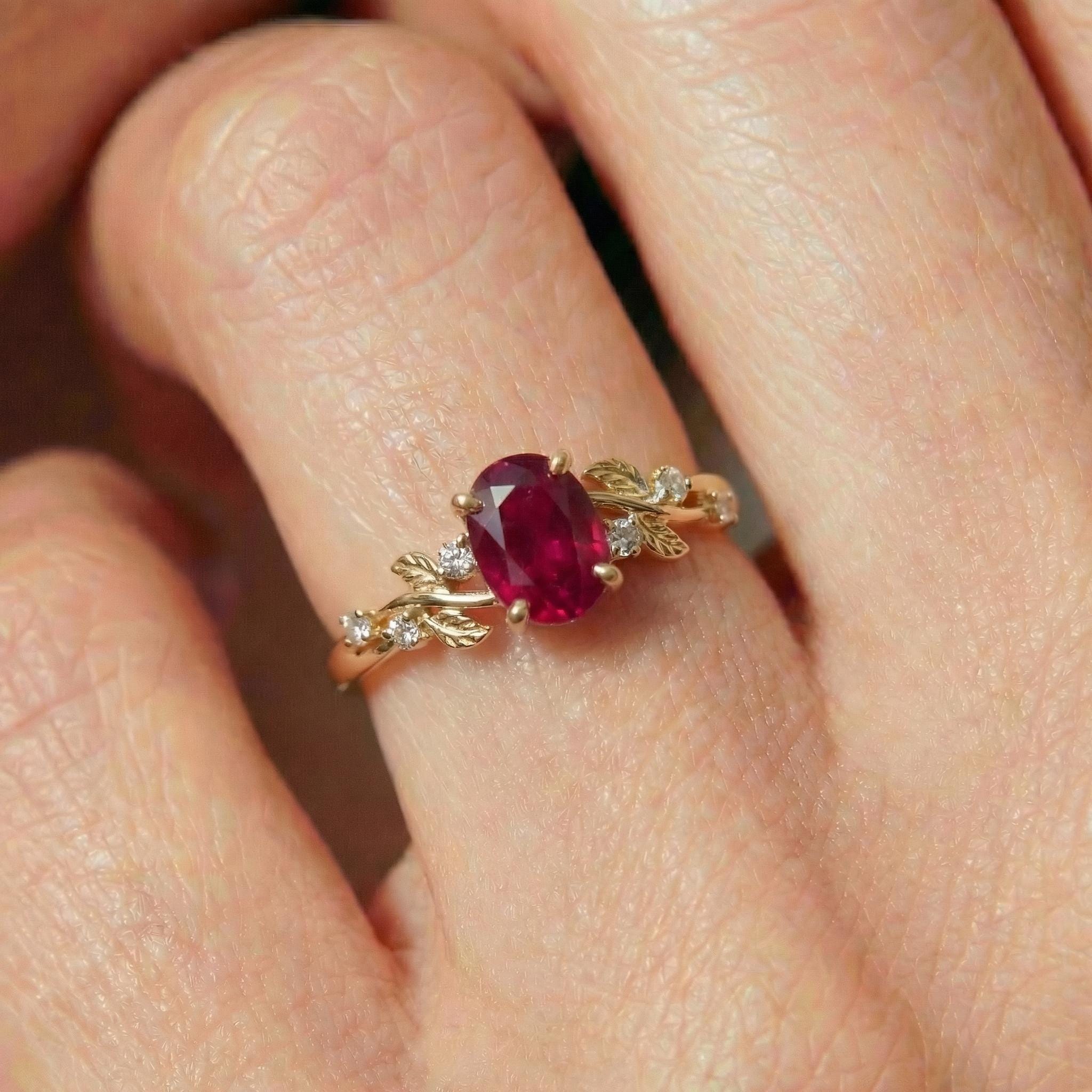 Ruby Ring for Women – Meaningful Gift – 14K Gold Nature Inspired Jewelry