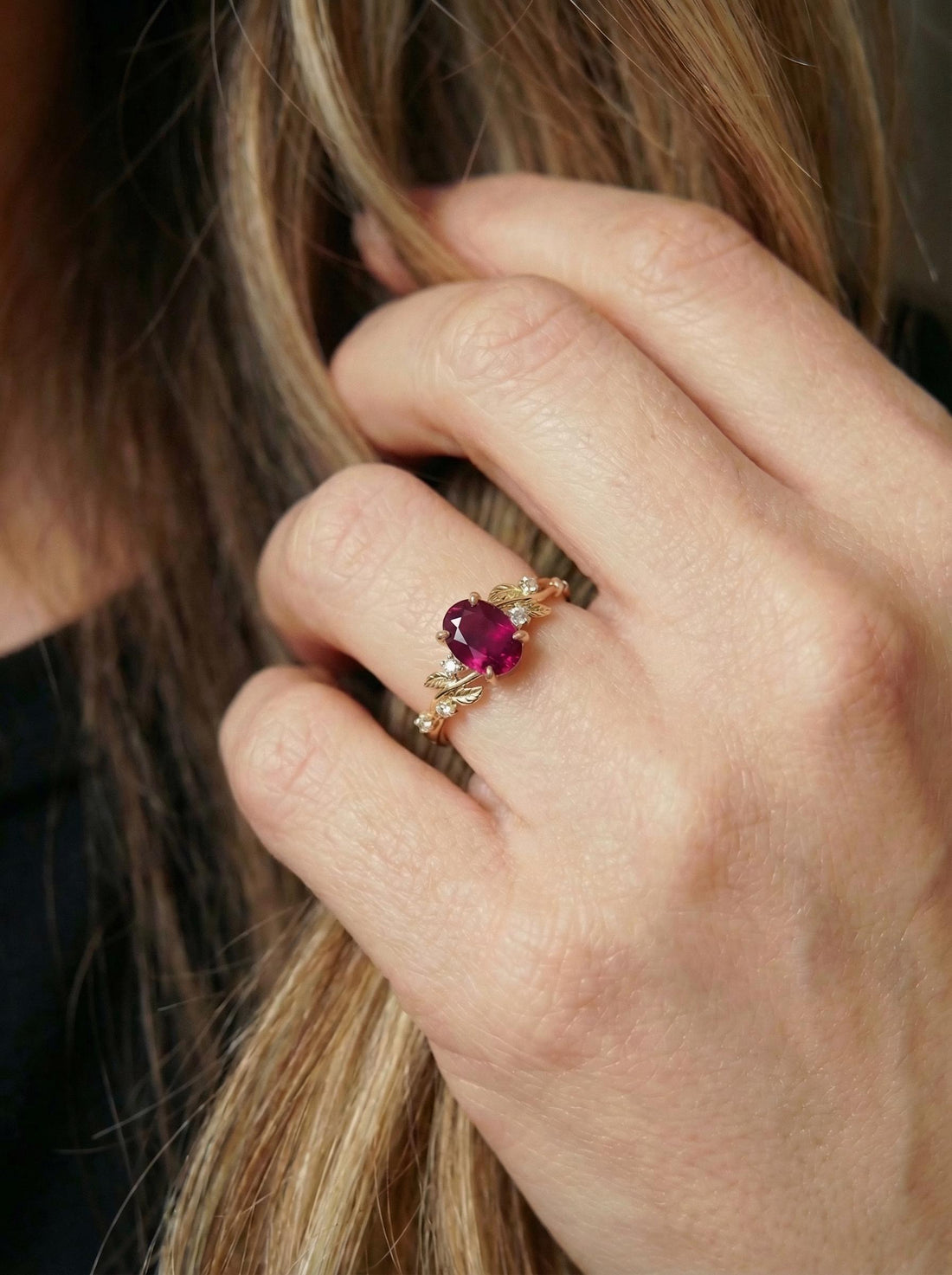 Ruby Ring for Women – Meaningful Gift – 14K Gold Nature Inspired Jewelry