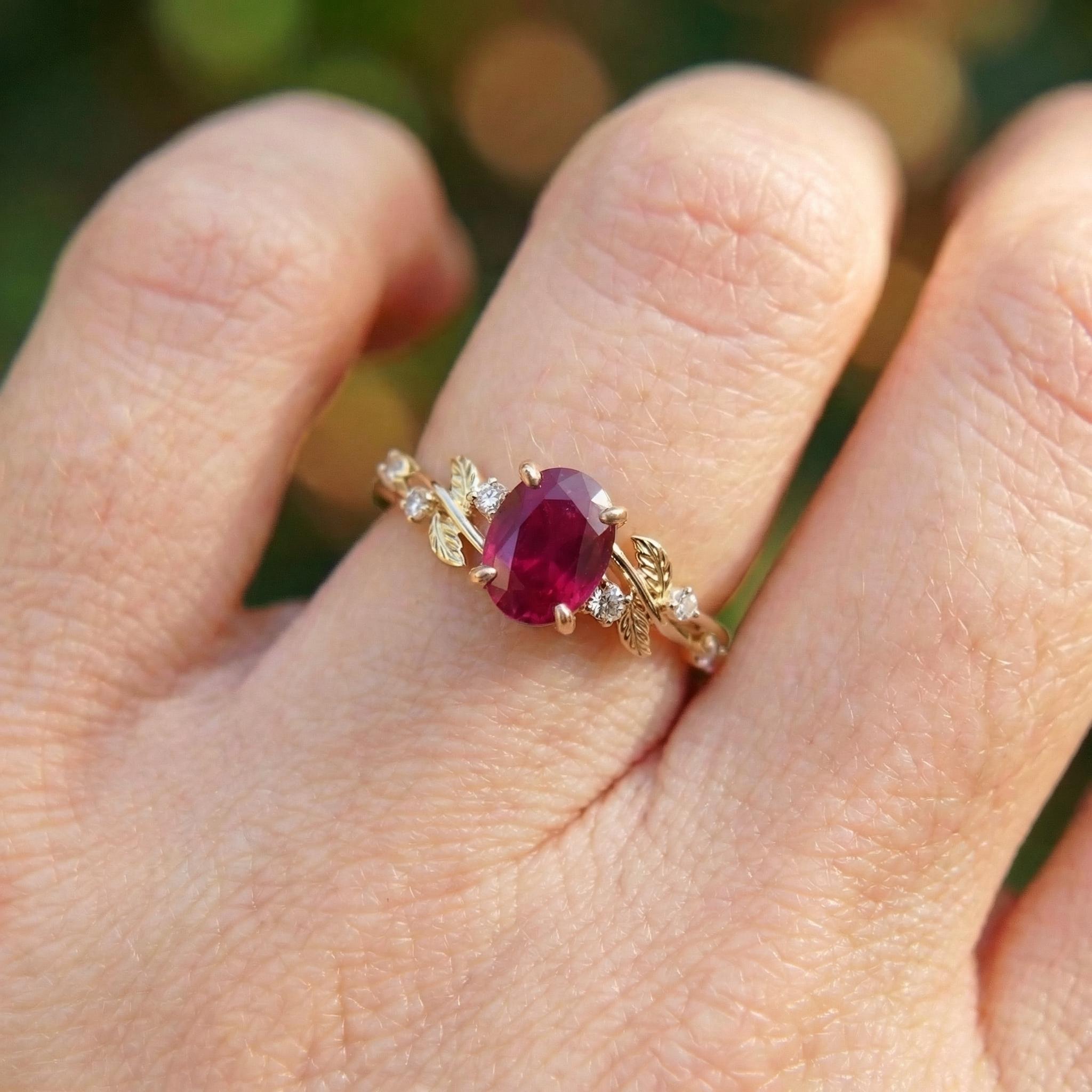 Ruby Ring for Women – Meaningful Gift – 14K Gold Nature Inspired Jewelry