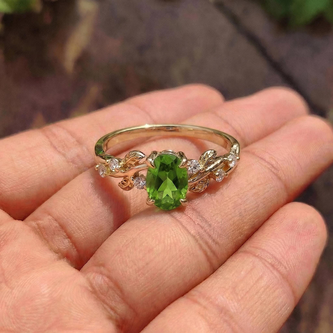 Nature Inspired Leaf Branch Peridot Ring – Gift for Mom – Leaf Branch Peridot Ring
