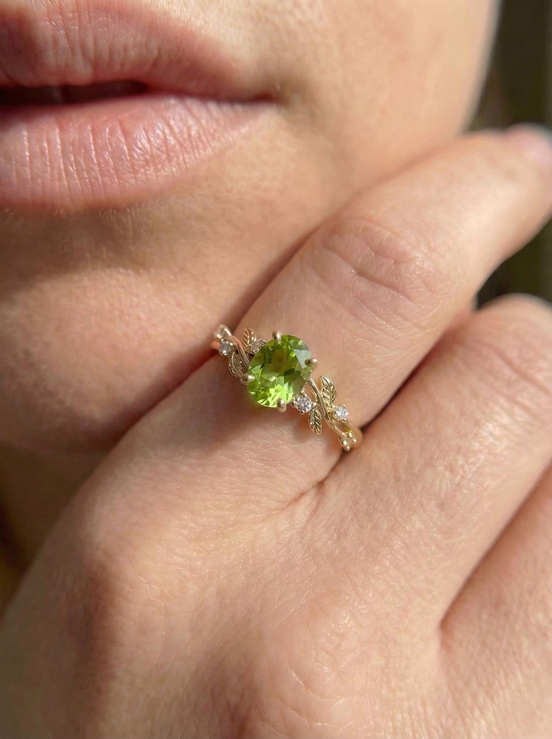 Nature Inspired Leaf Branch Peridot Ring – Gift for Mom – Leaf Branch Peridot Ring