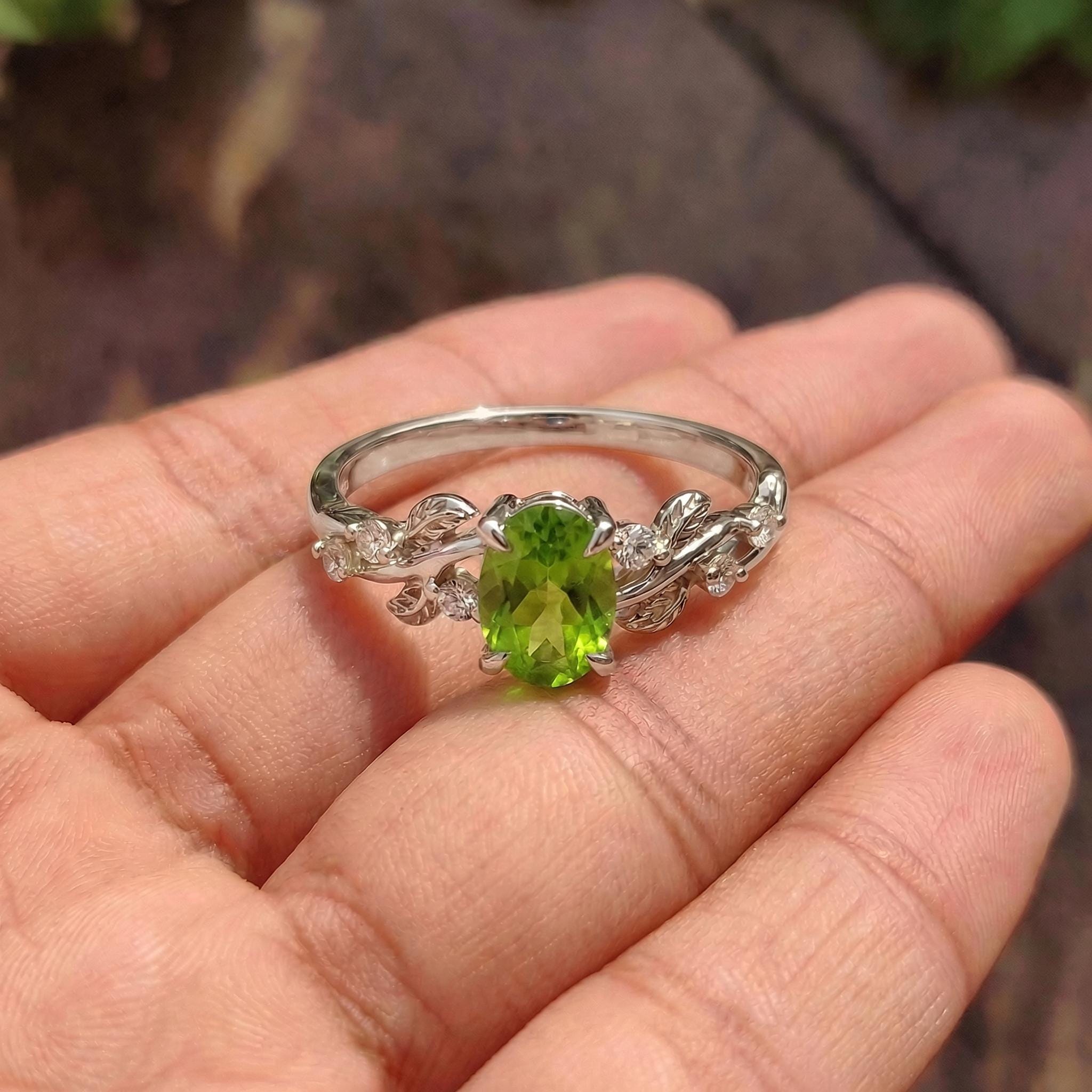 Peridot Ring for Women – Mother's Day Gift – 14K Gold Nature Inspired Jewelry