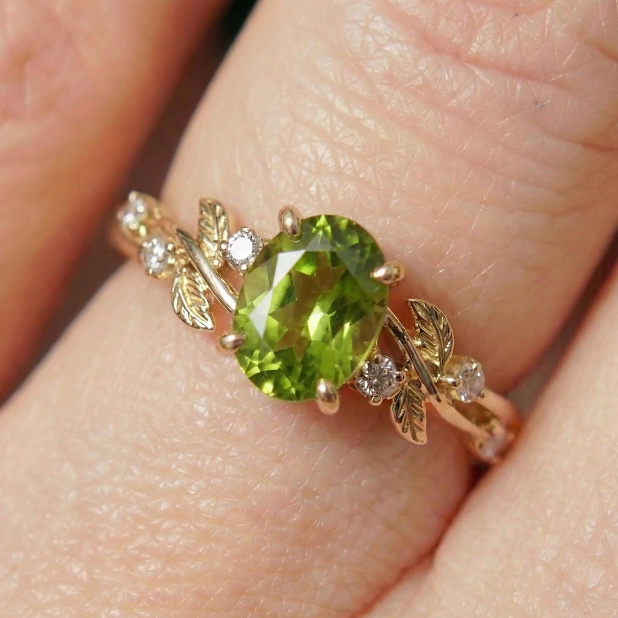 Peridot Ring for Women – Mother's Day Gift – 14K Gold Nature Inspired Jewelry