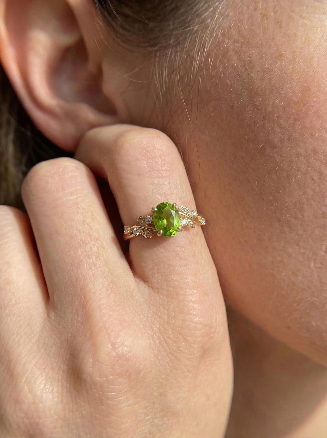 Peridot Ring for Women – Mother's Day Gift – 14K Gold Nature Inspired Jewelry