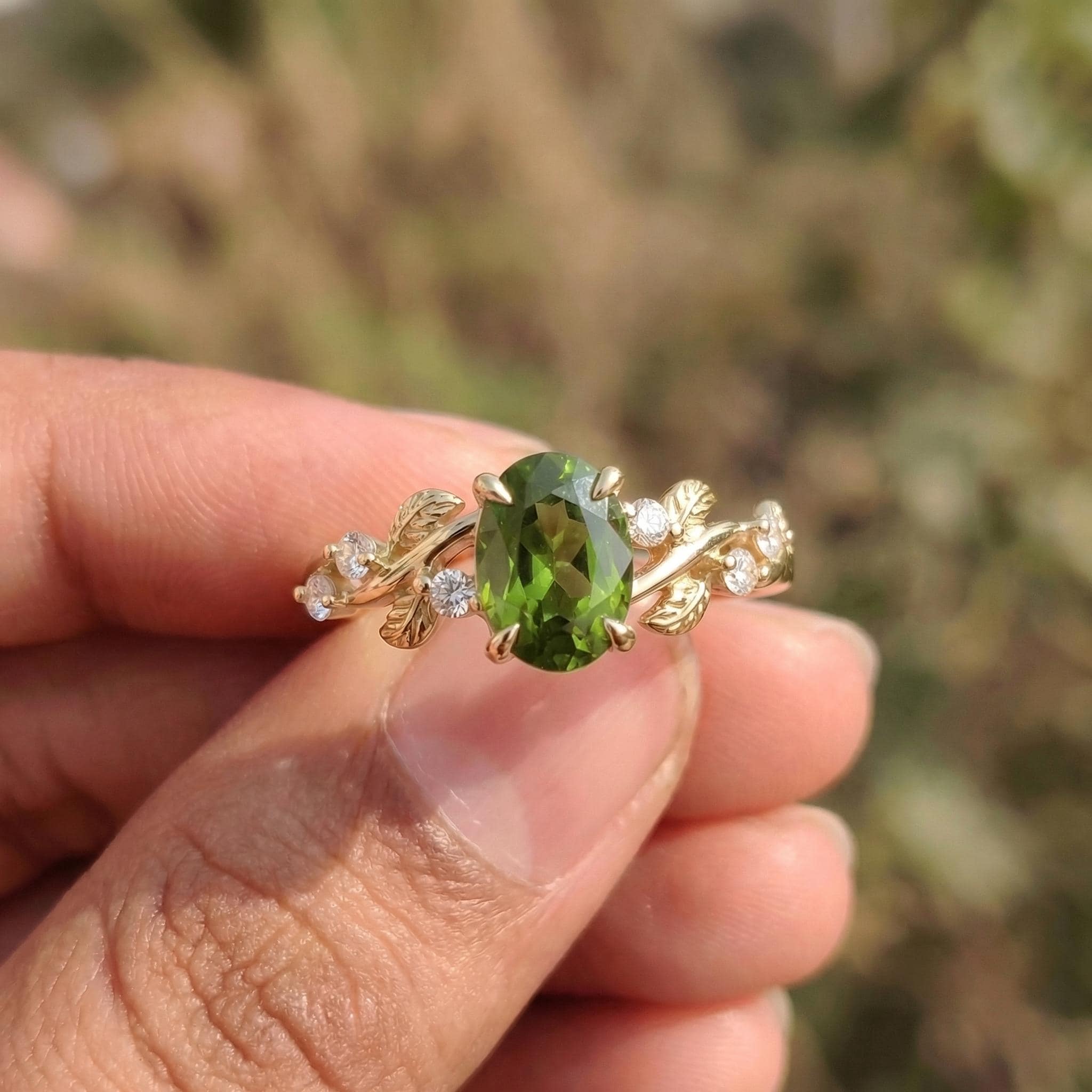 Peridot Ring for Women – Mother's Day Gift – 14K Gold Nature Inspired Jewelry